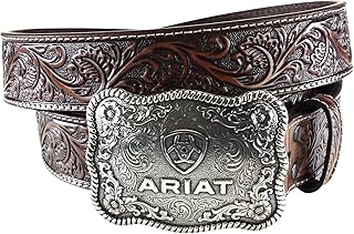 Men's Floral Leather Belt with Silver Buckle