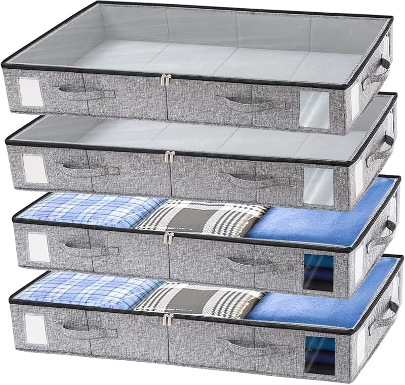 4 Pack Under Bed Storage Containers with Sturdy Support