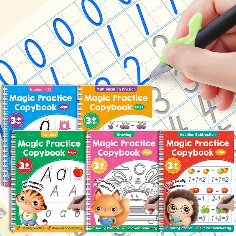Large Magic Grooved Practice Copybooks with Pens for Kids