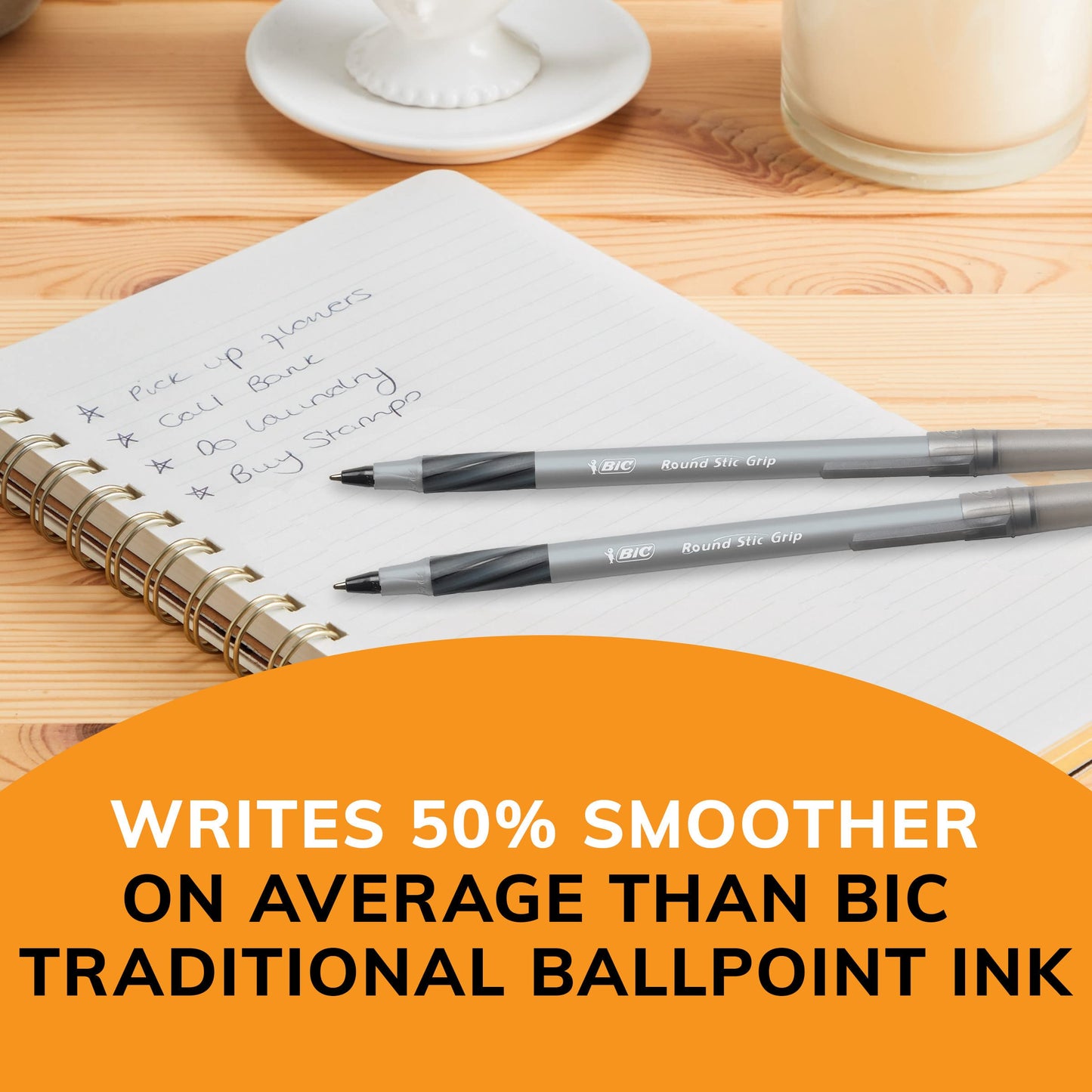 8 Black Ballpoint Pens with Soft Grip for Comfort