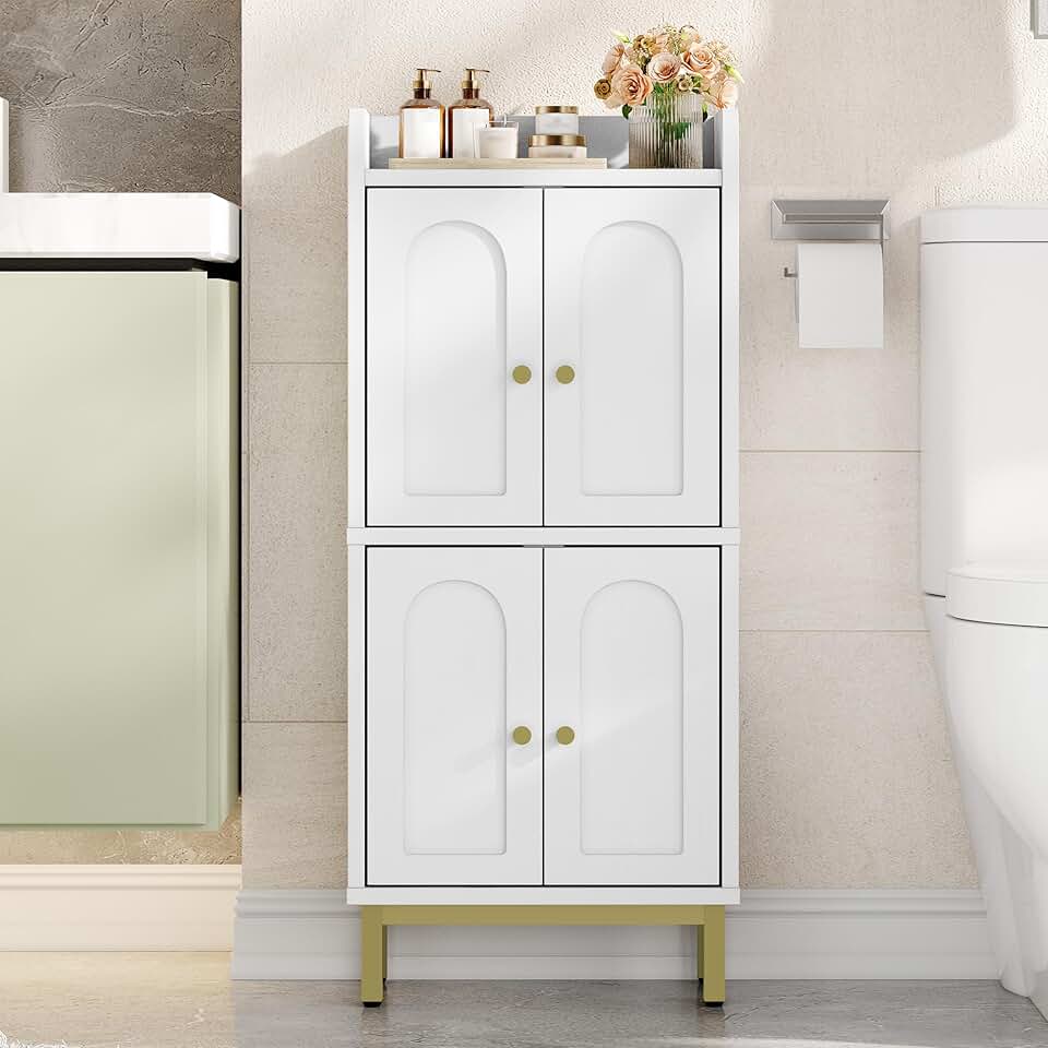 Small Bathroom Storage Cabinet with 4 Doors