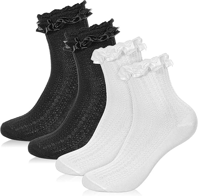 Two Pairs of Ruffle Ankle Socks for Women