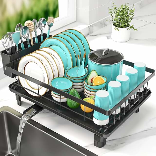 Large Kitchen Dish Drying Rack with Utensil Holder