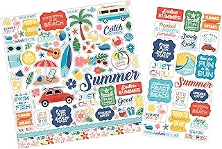 Summer Scrapbook Stickers with Beach and Starfish Designs