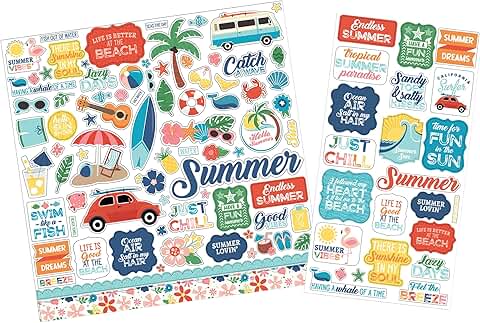 Summer Scrapbook Stickers with Beach and Starfish Designs