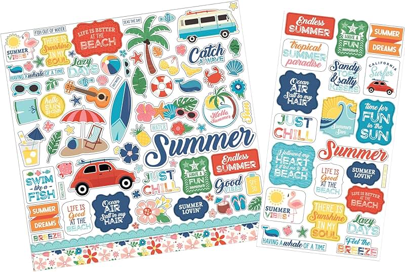 Summer Scrapbook Stickers with Beach and Starfish Designs