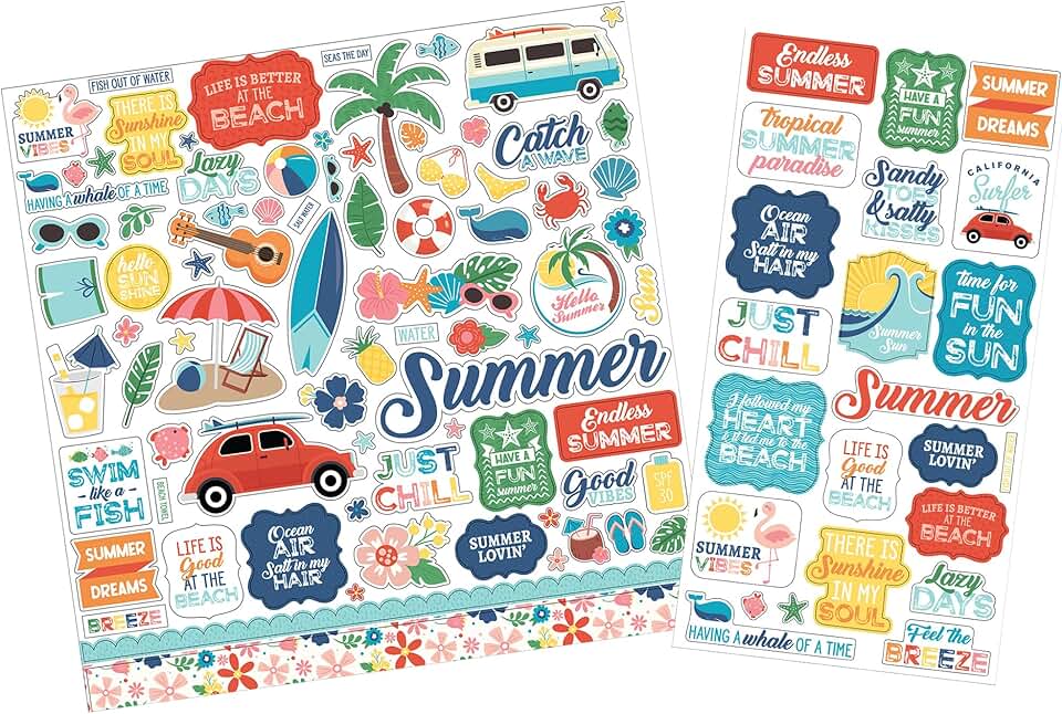 Summer Scrapbook Stickers with Beach and Starfish Designs