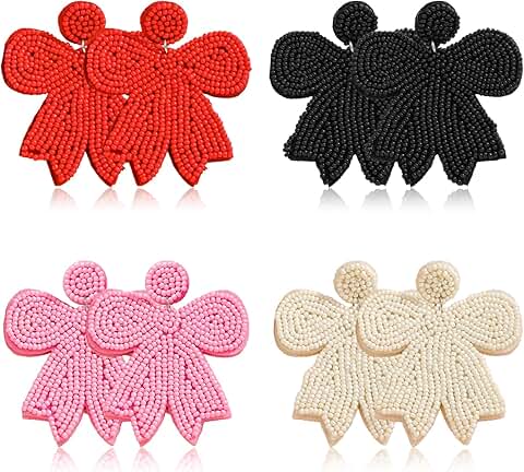 Multicolor Beaded Bow Earrings Set for Women