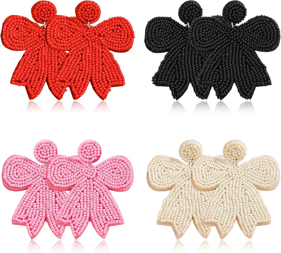 Multicolor Beaded Bow Earrings Set for Women