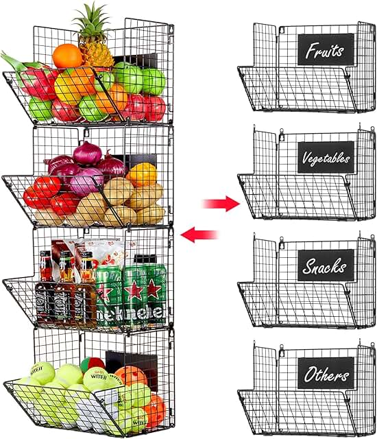 4-Tier Metal Wall Storage Basket Organizer