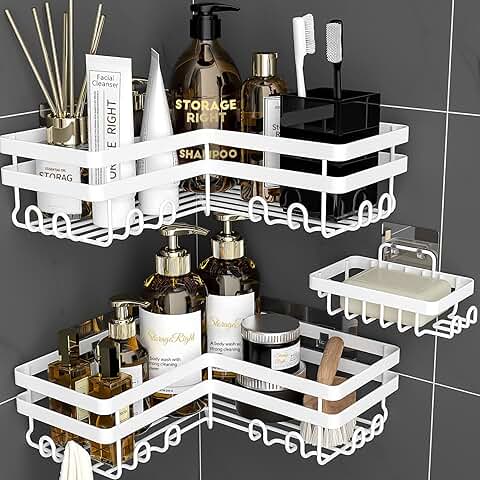 3-Pack Corner Shower Caddies with Soap Holders and Hooks