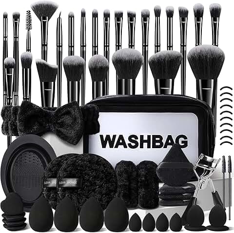 56-Piece Black Makeup Brush Set with Case