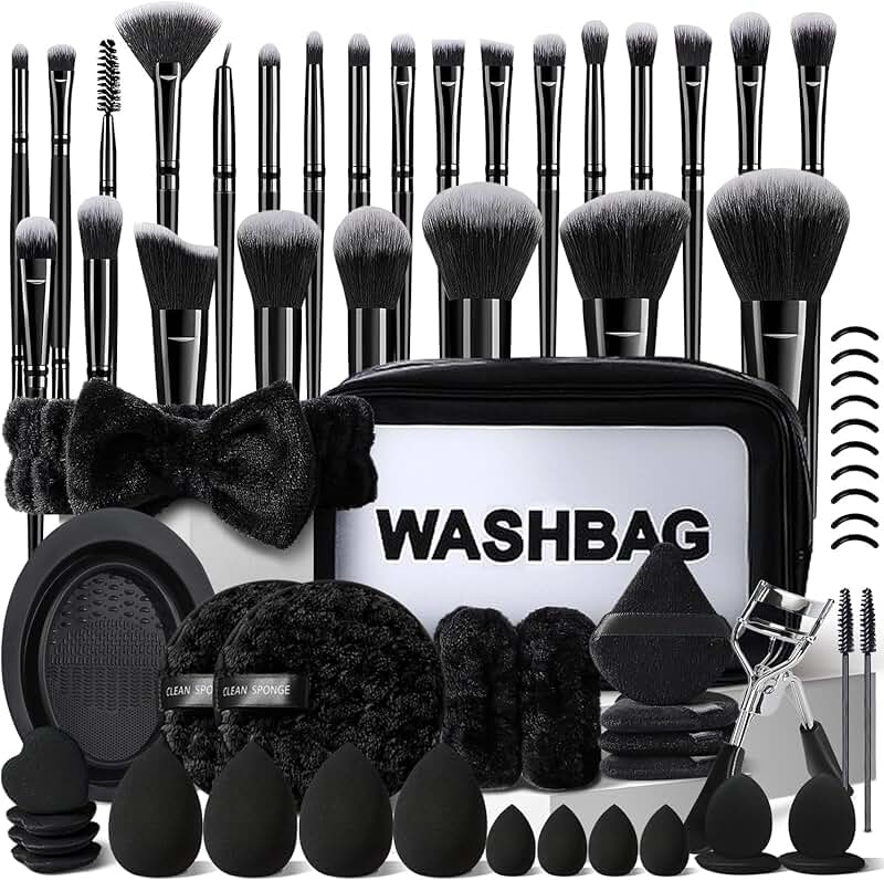 56-Piece Black Makeup Brush Set with Case