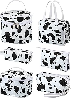 Set of 6 Cow Print Travel Makeup Bags with Zippers