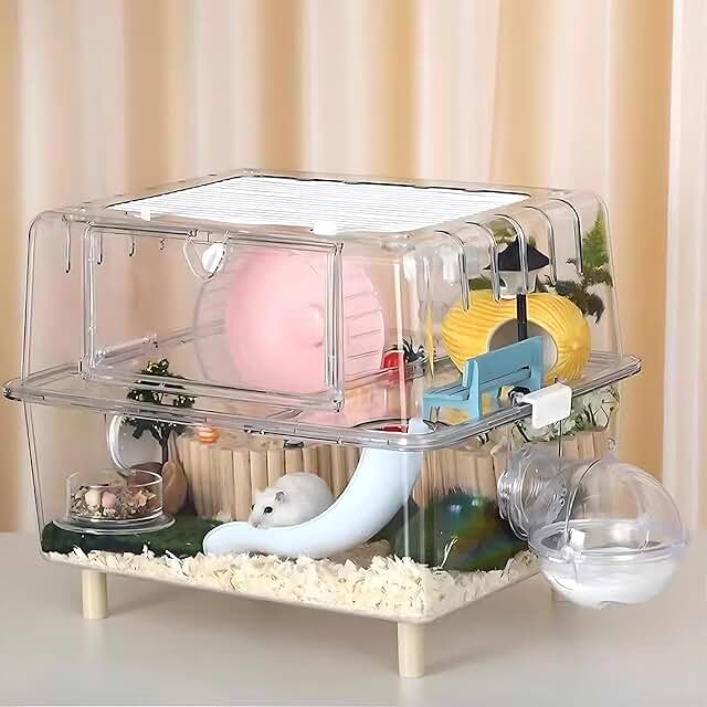2-Floor Clear Small Animal Cage with Slide