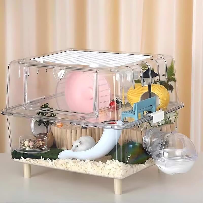 2-Floor Clear Small Animal Cage with Slide