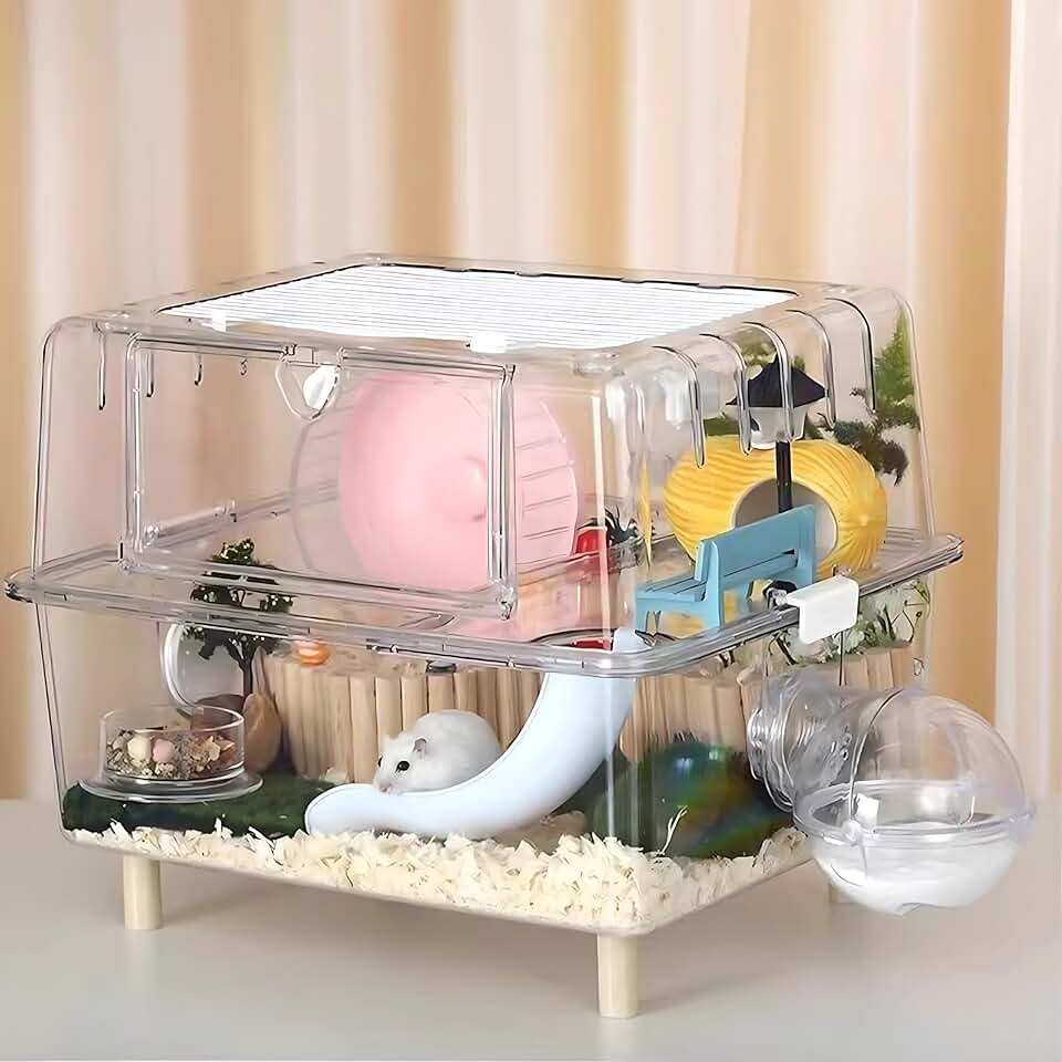 2-Floor Clear Small Animal Cage with Slide