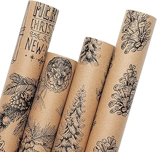 Vintage Christmas Wrapping Paper Rolls, 4 Pack
