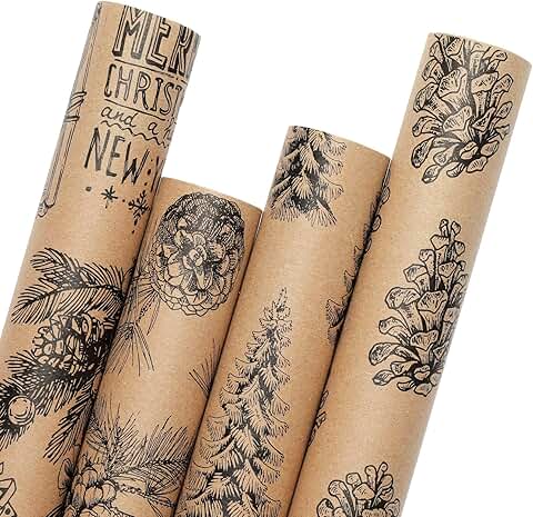 Vintage Christmas Wrapping Paper Rolls, 4 Pack