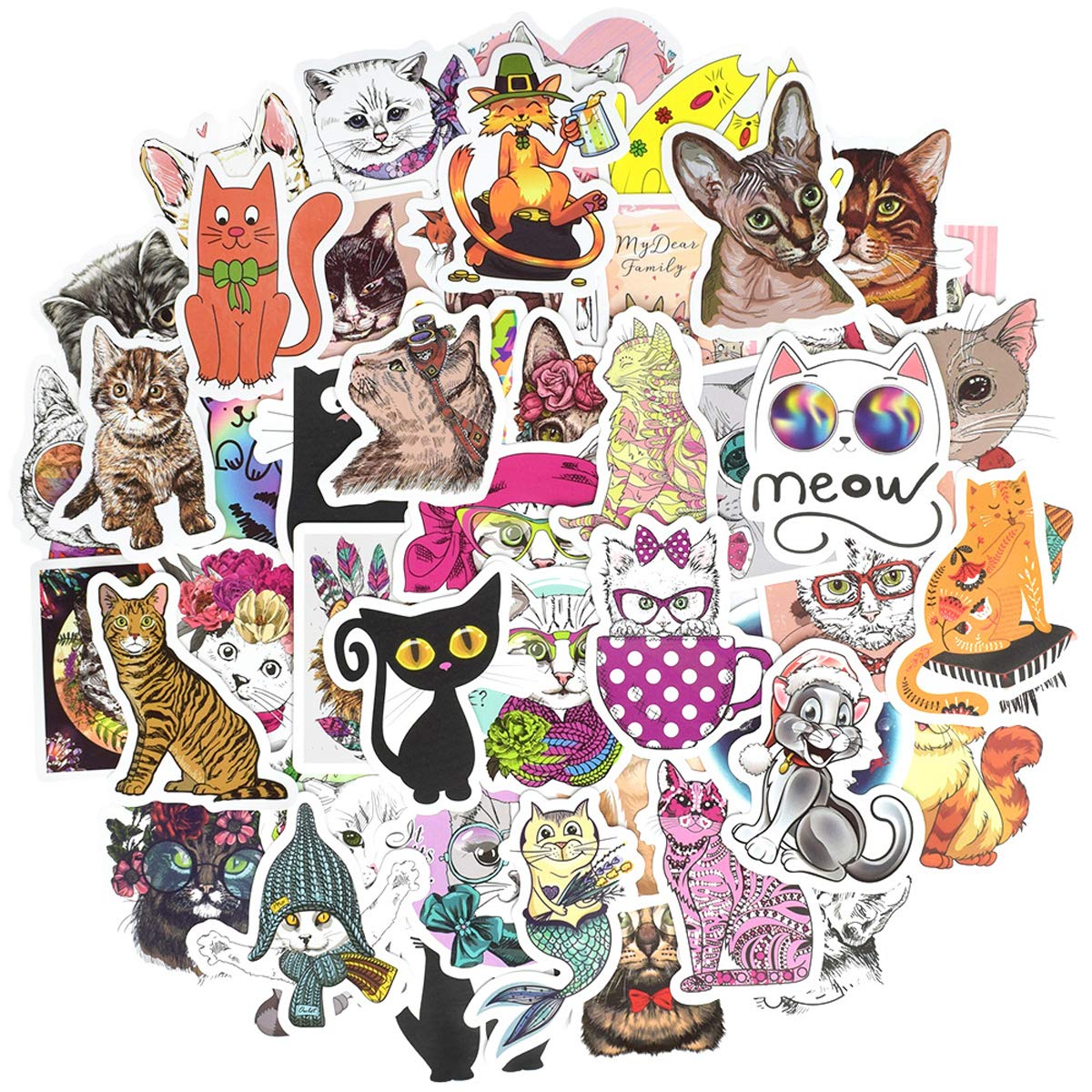 50 Waterproof Cat Stickers for Kids