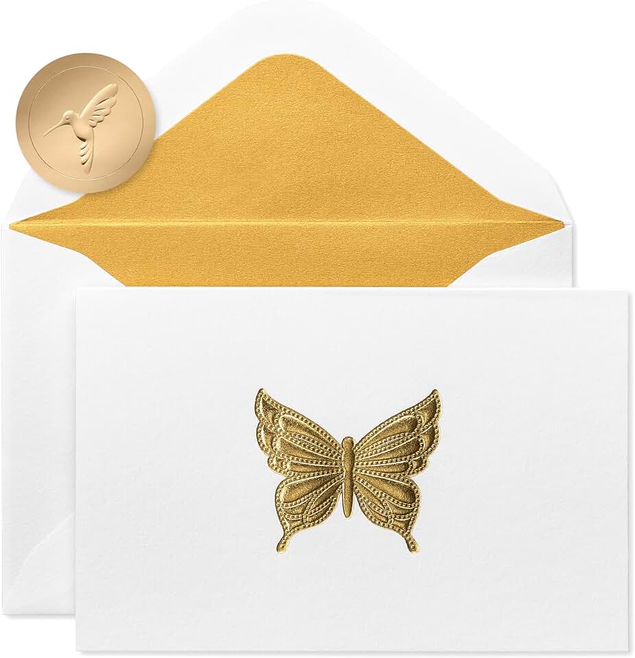 Set of 16 blank cards with envelopes and gold butterfly design
