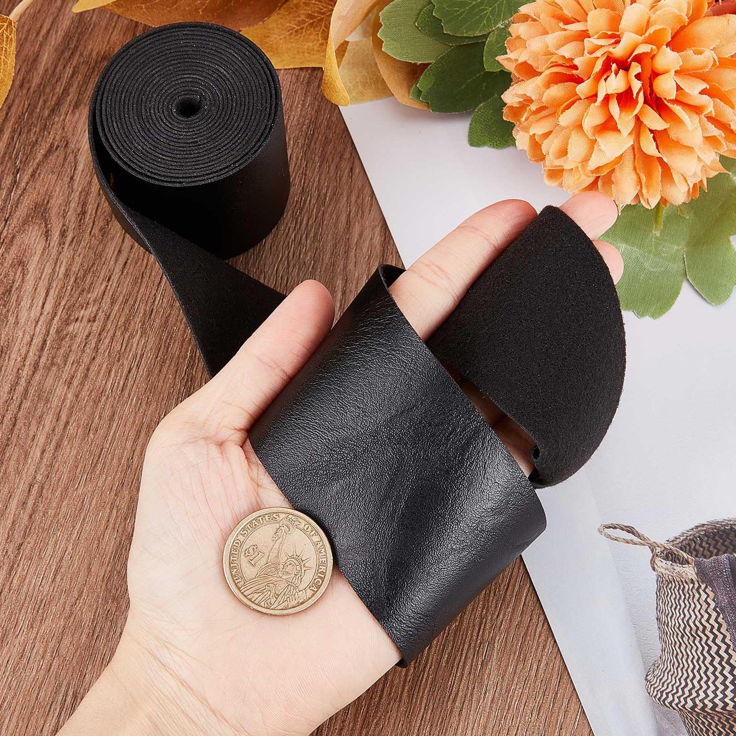 Black Leather Strips 2" x 79" x 1.2mm, 2 Pieces