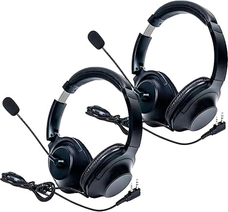 Overhead Walkie Talkie Headset with Boom Mic (2 Pack)