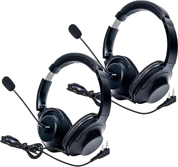 Overhead Walkie Talkie Headset with Boom Mic (2 Pack)