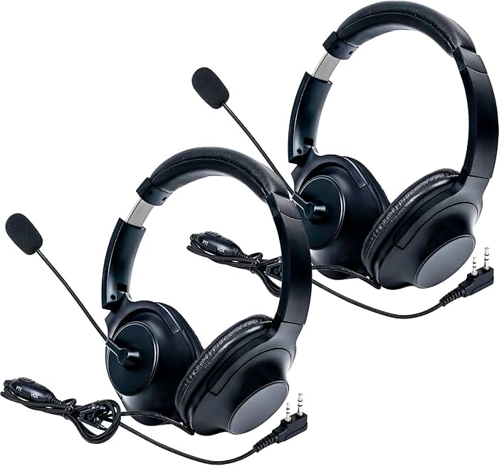 Overhead Walkie Talkie Headset with Boom Mic (2 Pack)