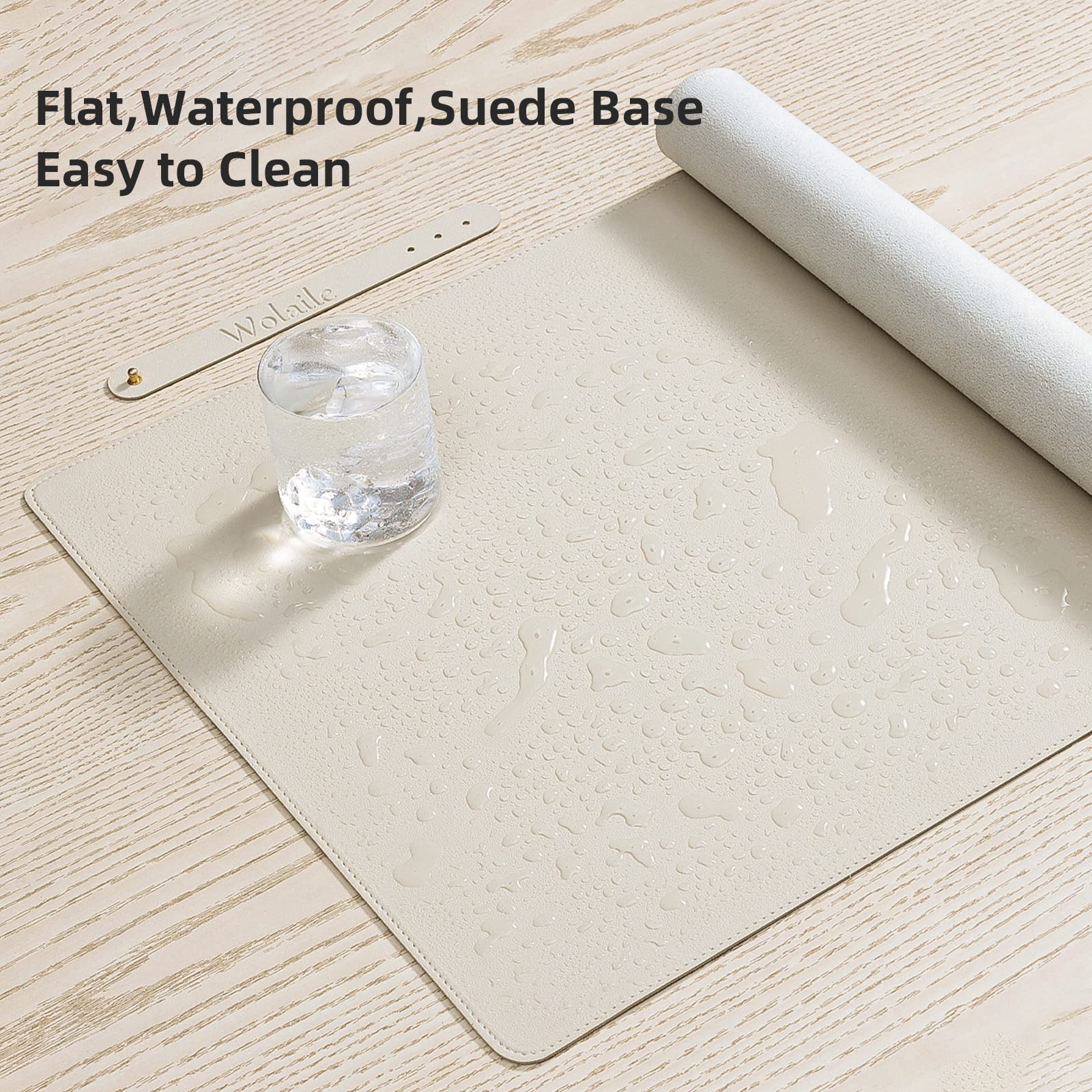 Leather Desk Pad Blotter, 36x17 inch Big Keyboard Mouse Pad,Waterproof Non-Slip Writing Desk Computer Mat Desktop Protector for Office Home,Ivory White