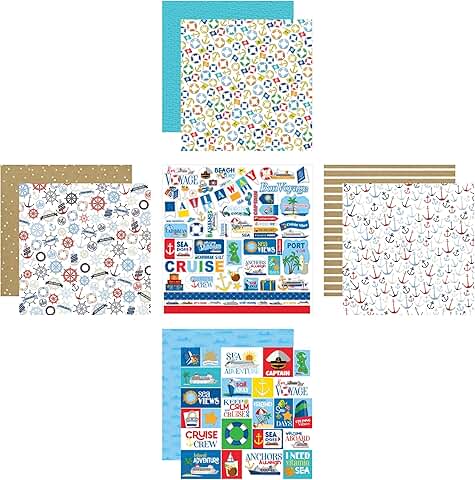 Cruise Scrapbook Paper with Ship and Anchor Designs