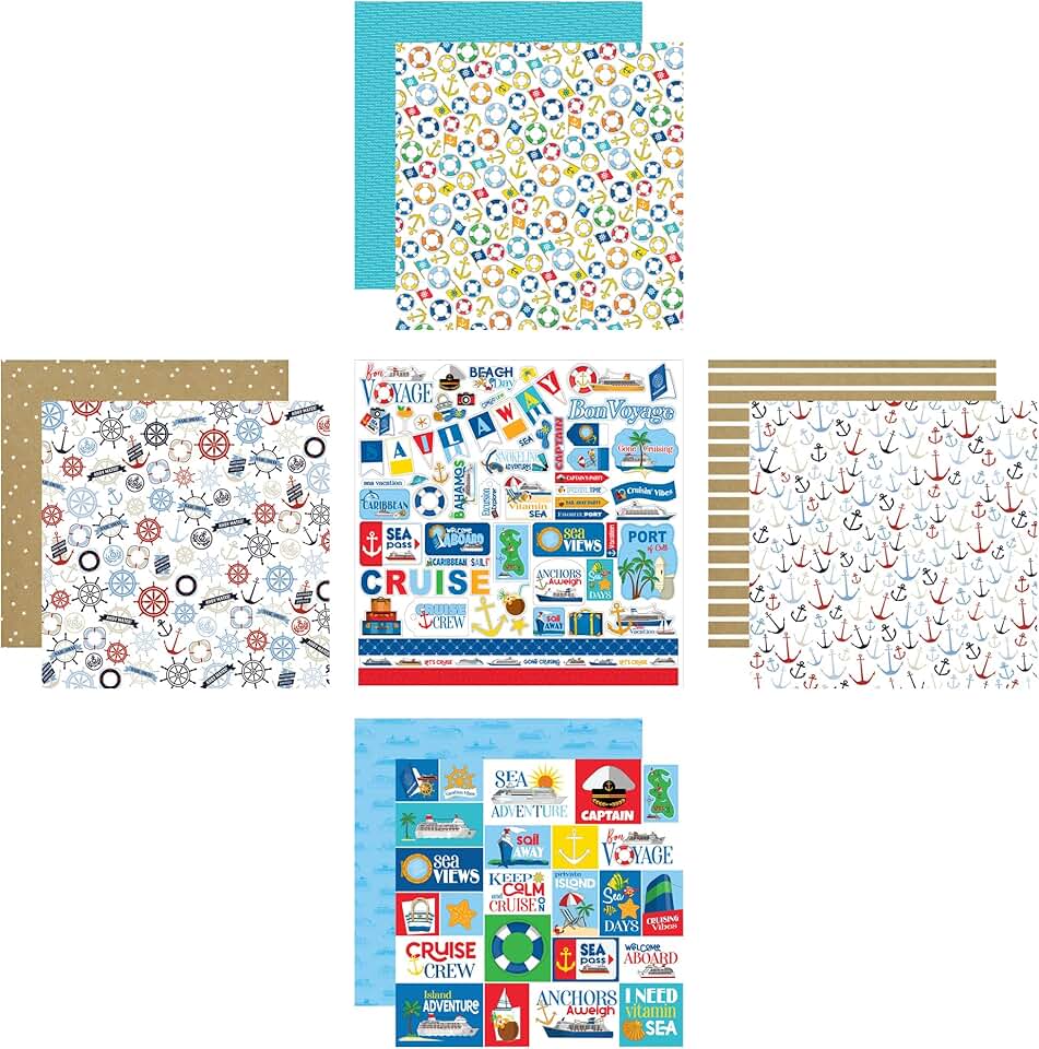 Cruise Scrapbook Paper with Ship and Anchor Designs