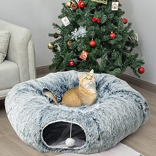 Cat Tunnel Bed with Plush Cushion for Indoor Cats