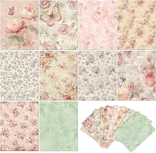 40 Sheets of 8.5x11 Vintage Flower Scrapbook Paper, 10 Designs