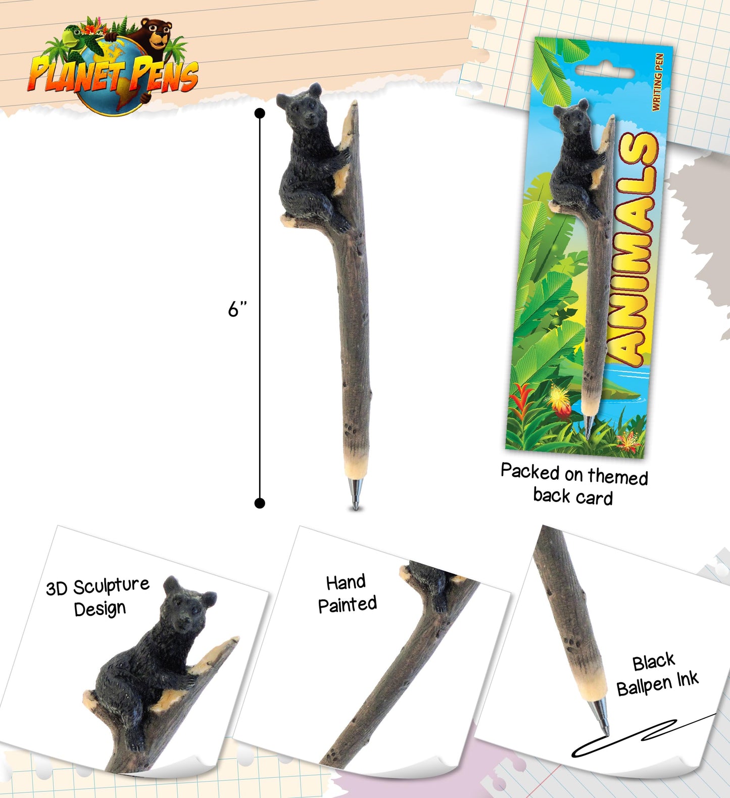 Black Bear Novelty Pen for Kids and Adults