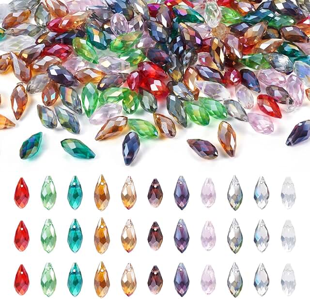220 Pcs Faceted Glass Teardrop Beads for Crafts and Jewelry