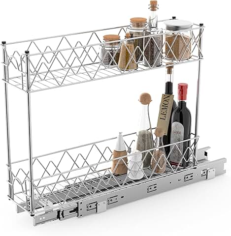 Narrow 2-Tier Pull Out Cabinet Shelf, Chrome