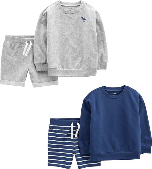 Boys' 4-Piece French Terry Shirt and Shorts Set