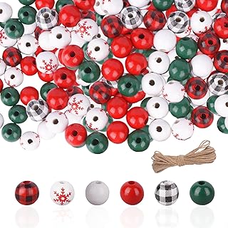 300 Wooden Christmas Beads in 6 Styles for Crafts and Decor