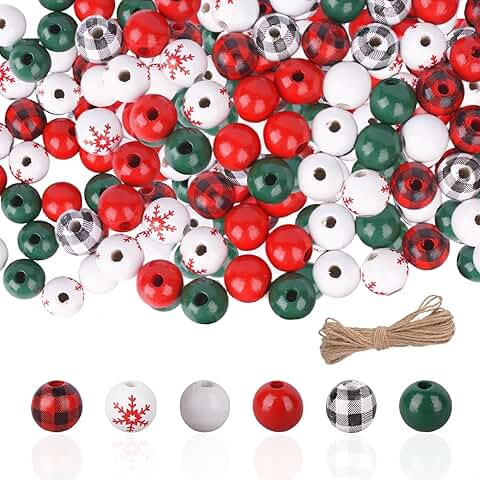 300 Wooden Christmas Beads in 6 Styles for Crafts and Decor