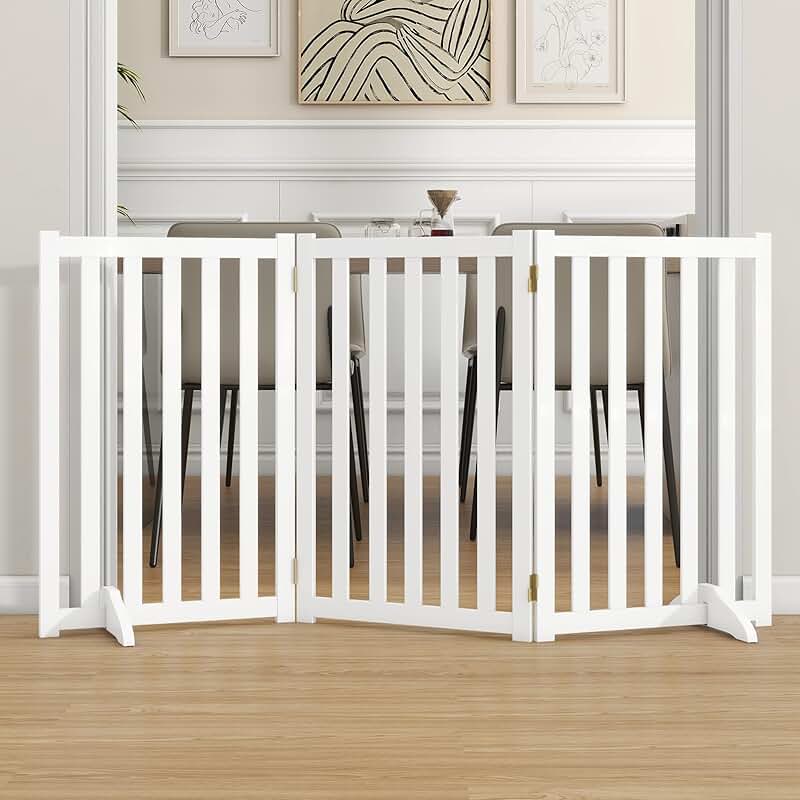 30-inch Tall Wooden Pet Gate with Support Feet