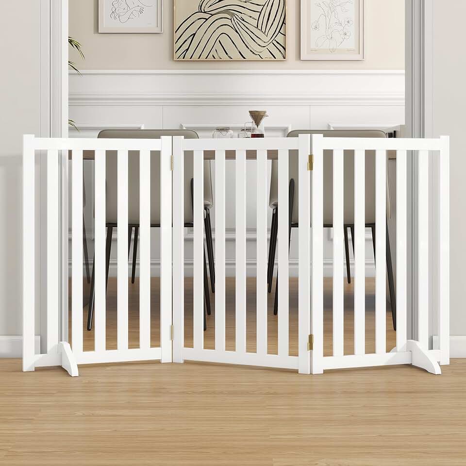 30-inch Tall Wooden Pet Gate with Support Feet