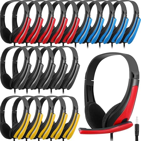 20 Pack Wired Classroom Headphones with Microphone