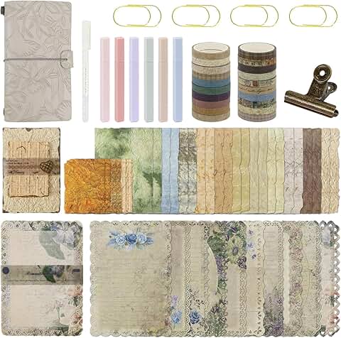 Vintage Scrapbook Kit with Leather Journal and Supplies