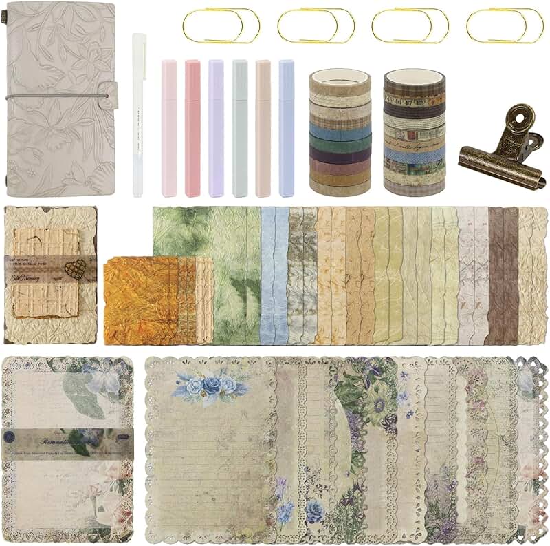 Vintage Scrapbook Kit with Leather Journal and Supplies
