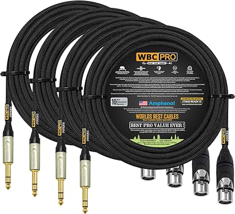 Four 20-foot ultra-silent balanced star-quad XLR to TRS cables