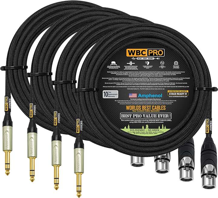 Four 20-foot ultra-silent balanced star-quad XLR to TRS cables