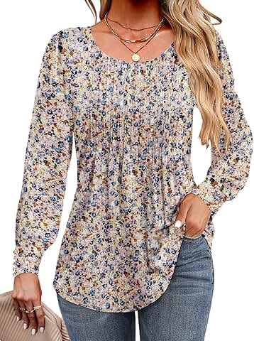 Women's Puff Long Sleeve Crew Neck Tunic Top