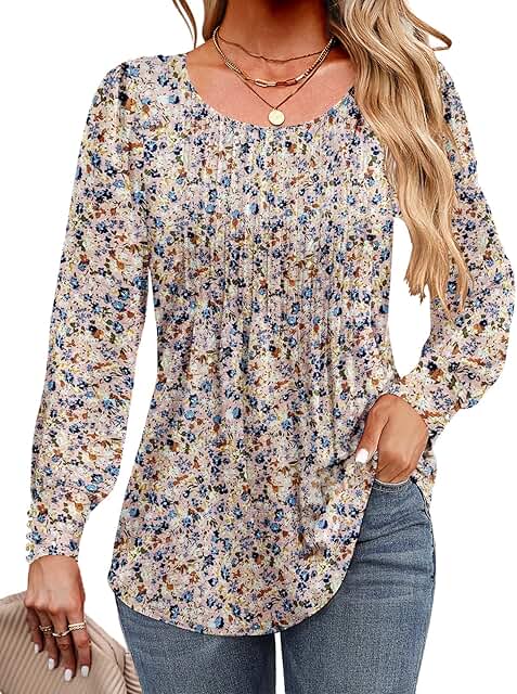 Women's Puff Long Sleeve Crew Neck Tunic Top
