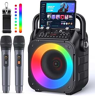 Portable Karaoke Machine with Microphones and Lights
